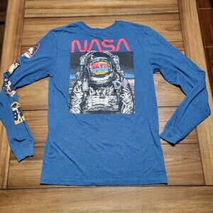 Fifth Sun LS Tee Navy Blue Nasa Graphic on Back & Arm - Size Small